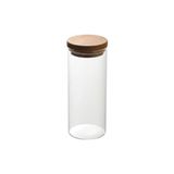 TeknoKapsül Doğal Akasya Ahşap Kapaklı Borosilikat Cam Kavanoz - 350 ml Vakumlu Yuvarlak Baharatlık, Çay Kah