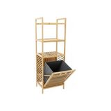 TeknoKapsül Doğal Bambu 3 Katlı Banyo Rafı Çamaşır Sepeti Havluluklu Ahşap Düzenleyici (40X30X119 Cm)