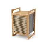 TeknoKapsül Doğal Bambu Çamaşır Sepeti (40X35X60 Cm) - Içi Bezli, Kapaklı Hasır Kulplu Ahşap Kirli Sepeti