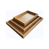 TeknoKapsül Doğal Bambu Sunum Tepsisi Seti, Iç Içe Geçebilir Dikdörtgen Servis Tepsisi, 3'lü Set, 40X30, 35X25,