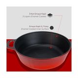 TeknoKapsül Döküm Combo Derin Tava / Saplı Tencere Kızartma Tavası, Metal Saplı Kapaklı, 26CM, Kırmızı