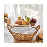 TeknoKapsül El Yapımı Doğal Hasır Kulplu Çok Amaçlı Dekoratif Oval Sepet, Hasır Kulplu Ekmek Sepeti (27X18X8 Cm) - Kestane Akaju - Option-1