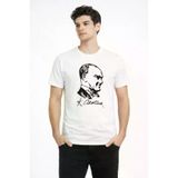 TeknoKapsül Erkek Atatürk Baskılı Tişört Kısa Kollu Bisiklet Yaka T-Shirt - Beyaz - Beyaz / XS MY-187666