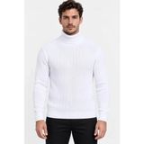 TeknoKapsül Erkek Balıkçı Yaka Tam Boğazlı Kalın Fitilli Regular Fit Triko Kazak - Beyaz - Beyaz / S - 000Beyaz