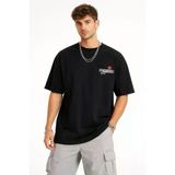 TeknoKapsül Erkek Bisiklet Yaka Baskılı Kısa Kollu Tişört Streetwear Günlük Basic Pamuklu T-shirt - Siyah - Siyah / 2XL MY-184606
