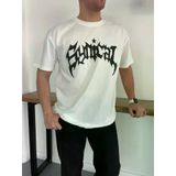 TeknoKapsül Erkek Bisiklet Yaka Ön Baskılı Kısa Kollu Tişört Streetwear Günlük Basic Pamuklu T-shirt - Beyaz - Beyaz / 2XL MY-184273