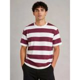 TeknoKapsül Erkek Çizgili Oversize Tişört Bisiklet Yaka Kısa Kol Yazlık T-Shirt - Bordo - Bordo / 2XL MY-189551