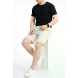 TeknoKapsül Erkek Keten Kumaş Cepli Rahat Kesim Bel Lastikli Şort - Beyaz - Beyaz / 2XL MY-186158