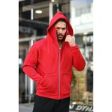 TeknoKapsül Erkek Maskeli Ninja Model Çift Kapüşonlu 3 İplik Şardonlu Fermuarlı Sweatshirt - Kırmızı - Kırmızı / 2XL MY-194078