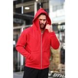 TeknoKapsül Erkek Maskeli Ninja Model Çift Kapüşonlu 3 Iplik Şardonlu Fermuarlı Sweatshirt - Kırmızı - Kırmızı / M - 023-Kırmızı