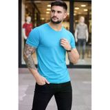 TeknoKapsül Erkek T-Shirt Bisiklet Yaka Slim Fit Dar Kesim Likralı Tişört Günlük Basic Body - Açık Mavi - Açık Mavi / 2XL MY-184092