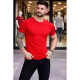 TeknoKapsül Erkek T-Shirt Bisiklet Yaka Slim Fit Dar Kesim Likralı Tişört Günlük Basic Body - Kırmızı - Kırmızı / XL MY-184096
