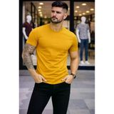 TeknoKapsül Erkek T-Shirt Bisiklet Yaka Slim Fit Dar Kesim Likralı Tişört Günlük Basic Body - Limon - Limon / XL MY-184103