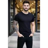 TeknoKapsül Erkek T-Shirt Bisiklet Yaka Slim Fit Dar Kesim Likralı Tişört Günlük Basic Body - Siyah - Siyah / 2XL MY-184093