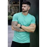 TeknoKapsül Erkek T-Shirt Bisiklet Yaka Slim Fit Dar Kesim Likralı Tişört Günlük Basic Body - Turkuvaz - Turkuaz / 2XL MY-184102
