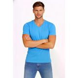 TeknoKapsül Erkek T-Shirt V Yaka Slim Fit Dar Kesim Likralı Tişört Günlük Basic Body - Açık Mavi - Açık Mavi / S MY-184021
