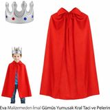 TeknoKapsül Eva Malzemeden Gümüş Yumuşak Kral Tacı Kırmızı Pelerin Seti