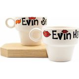 TeknoKapsül Evin Hanımı & Evin Beyi 2'li Espresso Bardak Seti - Hediye Seramik Fincan