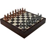 TeknoKapsül Gifthome Orta Boy Metal Ispanyol Satranç Takımı Antik ve Ceviz Desenli Sandıklı Mdf Tahtası (36X36X6 Cm.)