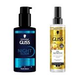 TeknoKapsül Gliss Night Elixir Nemlendirici Gece Bakım Serumu, 100 ml + Gliss Oil Nutritive Sıvı Saç Bakım Krem