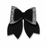 TeknoKapsül Glitter Detaylı Fiyonk Saç Tokası 9x8 Cm Siyah - Gri YTTG-TGA0343