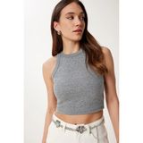 TeknoKapsül Happiness Istanbul Kadın Antrasit Taş Detaylı Halter Yaka Örme Atlet US00969 - Beyaz - XL