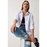 TeknoKapsül Happiness Istanbul Kadın Beyaz Oversize Uzun Basic Gömlek DD00842 - Kırmızı