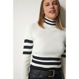 TeknoKapsül Happiness Istanbul Kadın Ekru Dik Yaka Fitilli Crop Triko Kazak DD01270 - Mavi - XL
