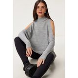 TeknoKapsül Happiness Istanbul Kadın Gri Cut Out Detaylı Oversize Triko Kazak AS00015 - Kırmızı