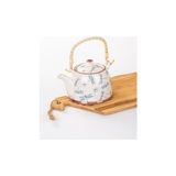 TeknoKapsül Hasır Saplı Porselen Demlik Yusufçuk Dekorlu, 900ML Çay, Kahve, Bitki Çayı Sunum - 0 - Siyah - Option-1
