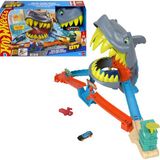 TeknoKapsül Hot Wheels Köpek Balığını Yendiğiniz Veya Ona Yem Olduğunuz Hot Wheels City Oyuncak Araba ve Pist Seti, Köpek Balığı Sahilde Oyun Seti, 1:64 Ölçekli Metal Araba, 2 Farklı Oyun Modu, JHL96