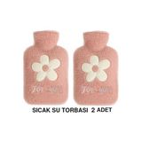 TeknoKapsül Iki Adet Sicak Su Torbasi Peluş Papatya Desenli Pembe 21X13,5X2CM 500 ml