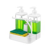 TeknoKapsül Ikili Sivi Sabunluk Seti - Yüzük Bez Askılı Sünger Hazneli 2X350 ml 2li Sıvı Sabunluk