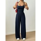 TeknoKapsül Kadın Askılı Yuvarlak Yaka Uzun Viskon Tulum - Lacivert / L-XL MY-190261