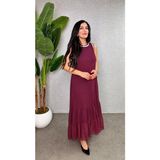 TeknoKapsül Kadın Askılı Yuvarlak Yakalı Etek Ucu Şifon Detaylı Uzun Viskon Iki Iplik Elbise - Bordo / 2xl-3xl - 00-Bordo