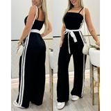 TeknoKapsül Kadın Ip Askılı Straplez Belden Kuşaklı Viskon Iki Iplik Tulum - Siyah / 2XL-3XL MY-192342