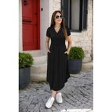 TeknoKapsül Kadın Kısa Kollu Hakim V Yaka Viskon Elbise - Siyah / 2XL-3XL MY-192685