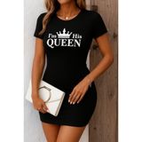 TeknoKapsül Kadın Kısa Kollu Queen Baskı Iki Iplik Mini Elbise - Siyah / L-XL MY-190208