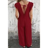 TeknoKapsül Kadın Kısa Kollu V Yakalı Arkası Derin Bağcıklı Uzun Aerobin Tulum - Kırmızı / 2XL-3XL MY-190990