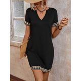 TeknoKapsül Kadın Kısa Kollu V Yakalı Mini Krep Elbise - Siyah / 2XL-3XL MY-190741