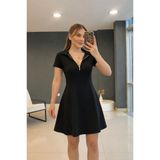 TeknoKapsül Kadın Kısa Kollu Yakası Fermuarlı Kısa Viskon Iki Iplik Elbise - Siyah / L-XL MY-184687
