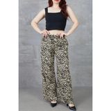 TeknoKapsül Kadın Leopar Desenli Rahat Kalıp Bol Paça Salaş Pantolon - Renkli / S - 319-Renkli