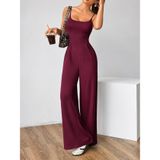 TeknoKapsül Kadın Omuzdan Askılı Sırtı Açık Bol Kesim Janjan Krep Tulum - Bordo / 2XL-3XL MY-192669