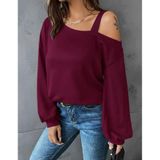 TeknoKapsül Kadın Uzun Kollu Tek Omuz Askı Detay Salaş Dalgıç Bluz - Bordo / 2XL-3XL MY-179436