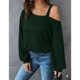 TeknoKapsül Kadın Uzun Kollu Tek Omuz Askı Detay Salaş Viskon Iki Iplik Bluz - Zümrüt / L-XL MY-176154