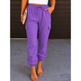 TeknoKapsül Kadın Yüksek Bel Bağcıklı Cepli Paça Ağzı Lastikli Parasüt Pantolon - Lila / 3XL MY-191212