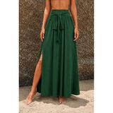 TeknoKapsül Kadın Yüksek Bel Bei Kuşaklı Yandan Yırtmaçlı Uzun Sandy Etek - Yeşil / 2XL-3XL MY-186946