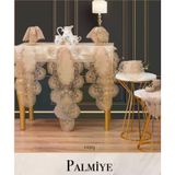 TeknoKapsül Kapiçino Palmiye Model 7 Parça Keten Masa Örtüsü Runner Seti Salon Takımı BZ-CKH1673