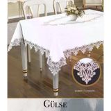 TeknoKapsül Keten Tek Masa Örtüsü Tablecloth 155x220 cm Dantelli Yemek Masası Örtüsü Gülse Model Krem BZ-CKH226