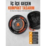 TeknoKapsül Kompakt Kamp Yemek Seti Alüminyum Tencere Tava Çaydanlık Taşıma Fileli Outdoor Set